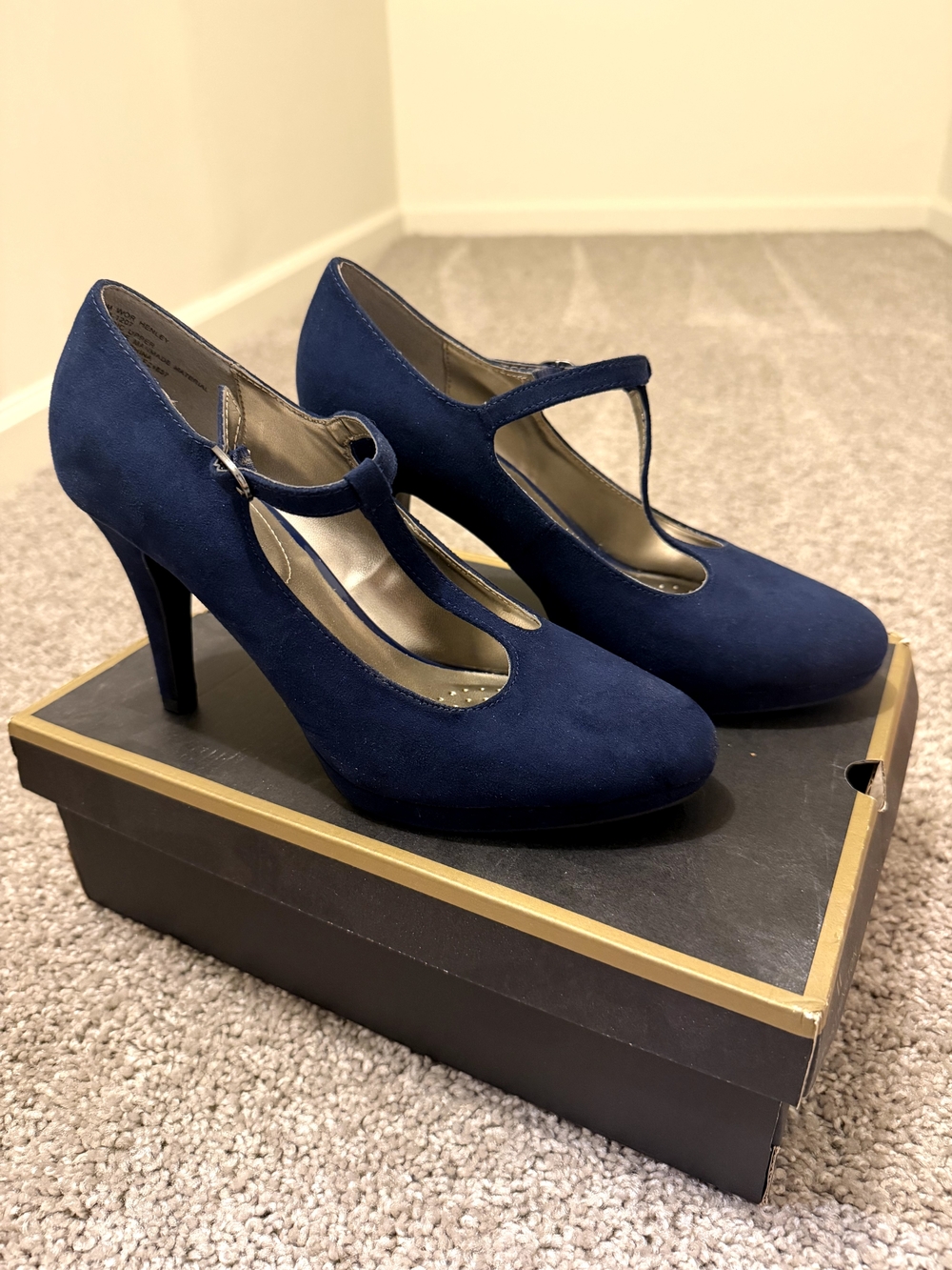 Worthington Henley Navy Suede T-Strap Heels, Size 9M, NIB